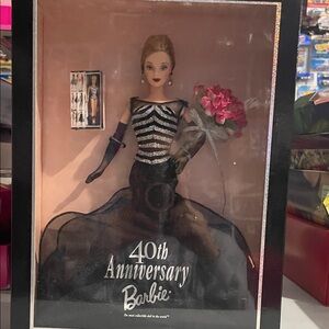 Barbie in Black and Silver Gown with Pink Floral Accent